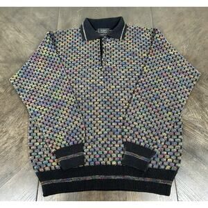 Raffi Linea Uomo 3D Knit Polo Sweater Wool Basket Weave Sz Large Made in Italy